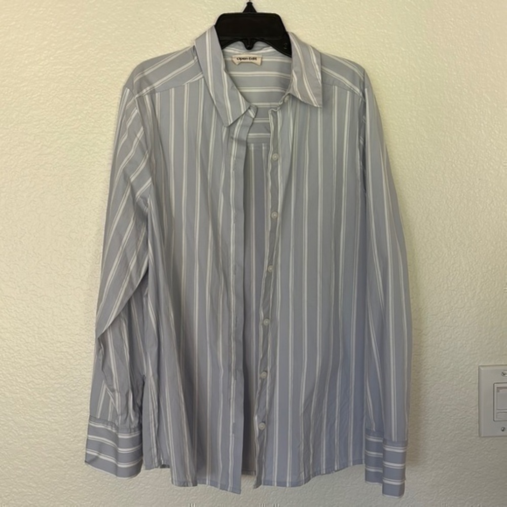 Open Edit light blue stripe button down medium cotton